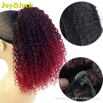 Wholesale Price Wigs Natural Afro Kinky Curly Drawstring Ponytail Hair Extension Black Ombre Red Short Deep Curly Synthetic Wig